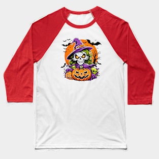 Spooky Halloween - Skull and Pumpkins Baseball T-Shirt